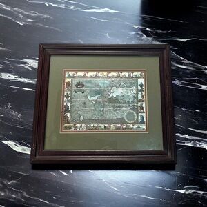 Repro Blaeu’s Nova Toitus Geographia Silver Foil World Map & Oceans Framed 17x15